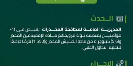 مكافحة المخدرات تقبض على 4 أشخاص في تبوك لترويجهم مواد مخدرة