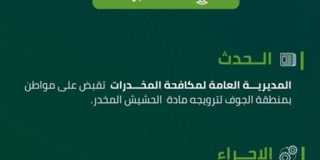 القبض على شخص بمنطقة الجوف روج مادة الحشيش