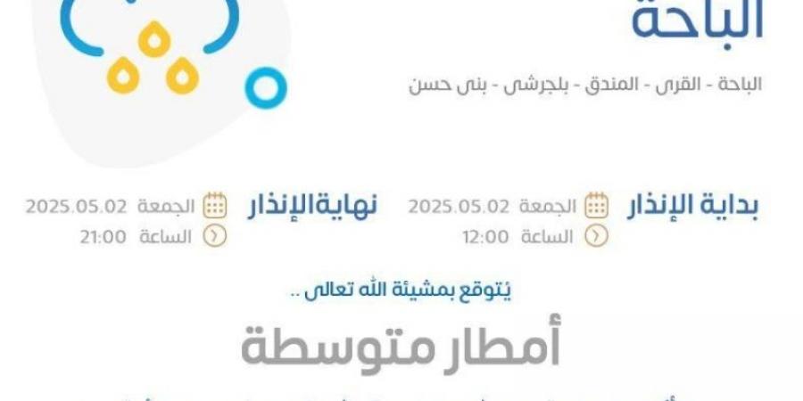 الأرصاد: أمطار متوسطة على منطقة الباحة