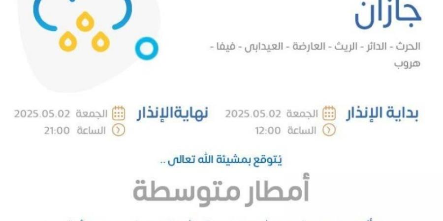 الأرصاد: أمطار متوسطة على منطقة جازان