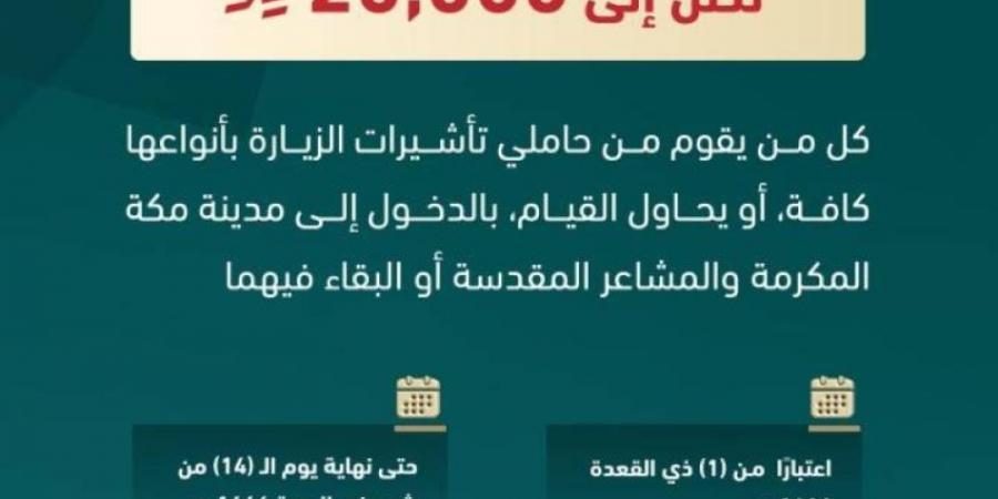 20 ألف ريال غرامة لمحاولة الدخول إلى مدينة مكة المكرمة والمشاعر المقدسة من حاملي تأشيرات الزيارة