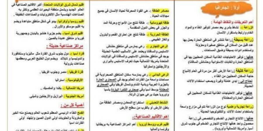 أقوى مذكرة في ليلة امتحان الدراسات لـ الصف الثالث الاعدادي