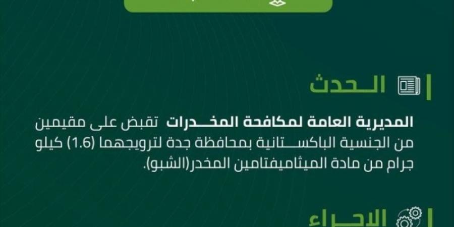 القبض على مقيمين بمحافظة جدة روّجا (1.6) كجم من (الشبو)