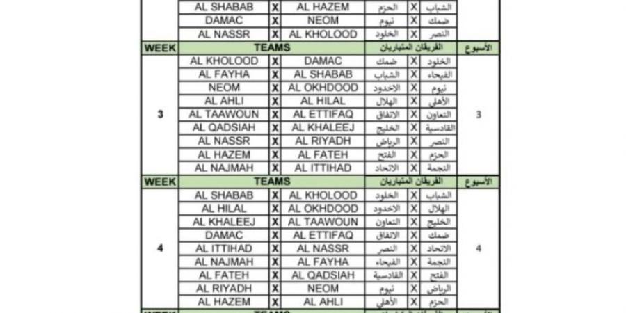 إعلان جدول مباريات دوري روشن السعودي لموسم 2025–2026
