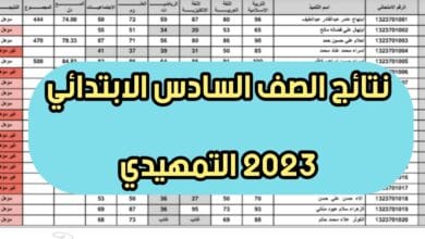 نتائج السادس الابتدائي التمهيدي 2023